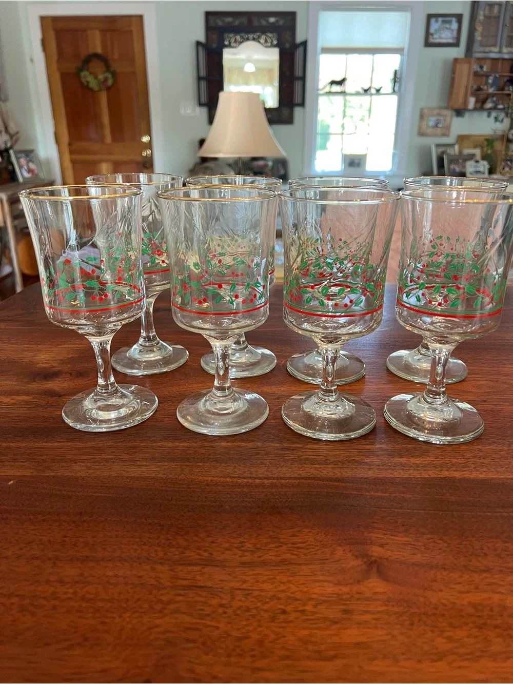 Festive Short Stem Goblets with Red Berry & Green Foliage Accent